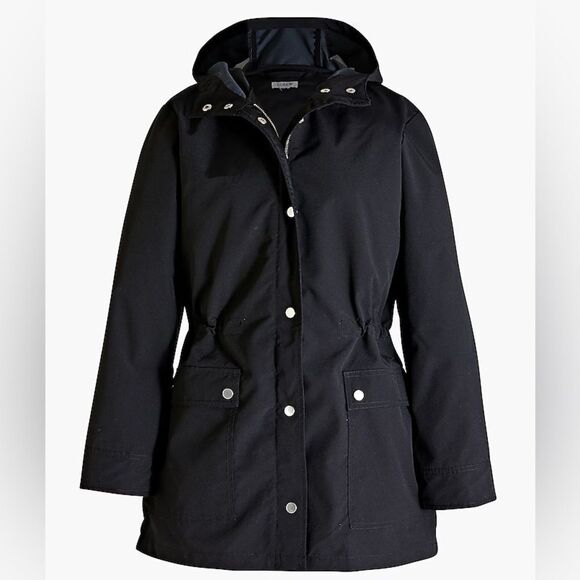J. Crew Factory | Black Utility Zip Rain Hooded Jacket | M - Picture 1 of 5